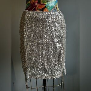 Love on a Hanger Silvery Gold Sequin Pencil Skirt